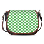 White And Green Checkered Print Saddle Bag