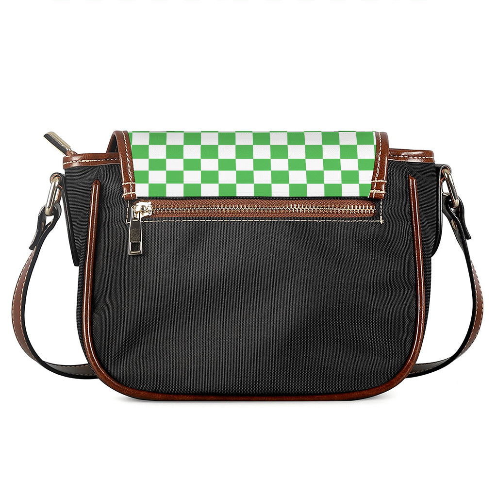 White And Green Checkered Print Saddle Bag
