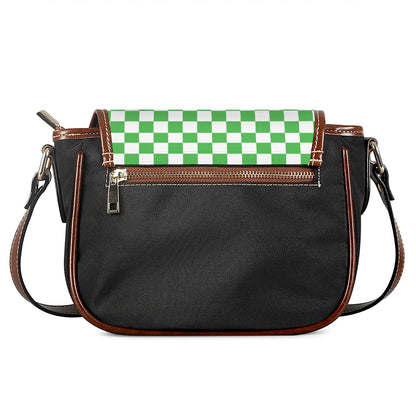 White And Green Checkered Print Saddle Bag