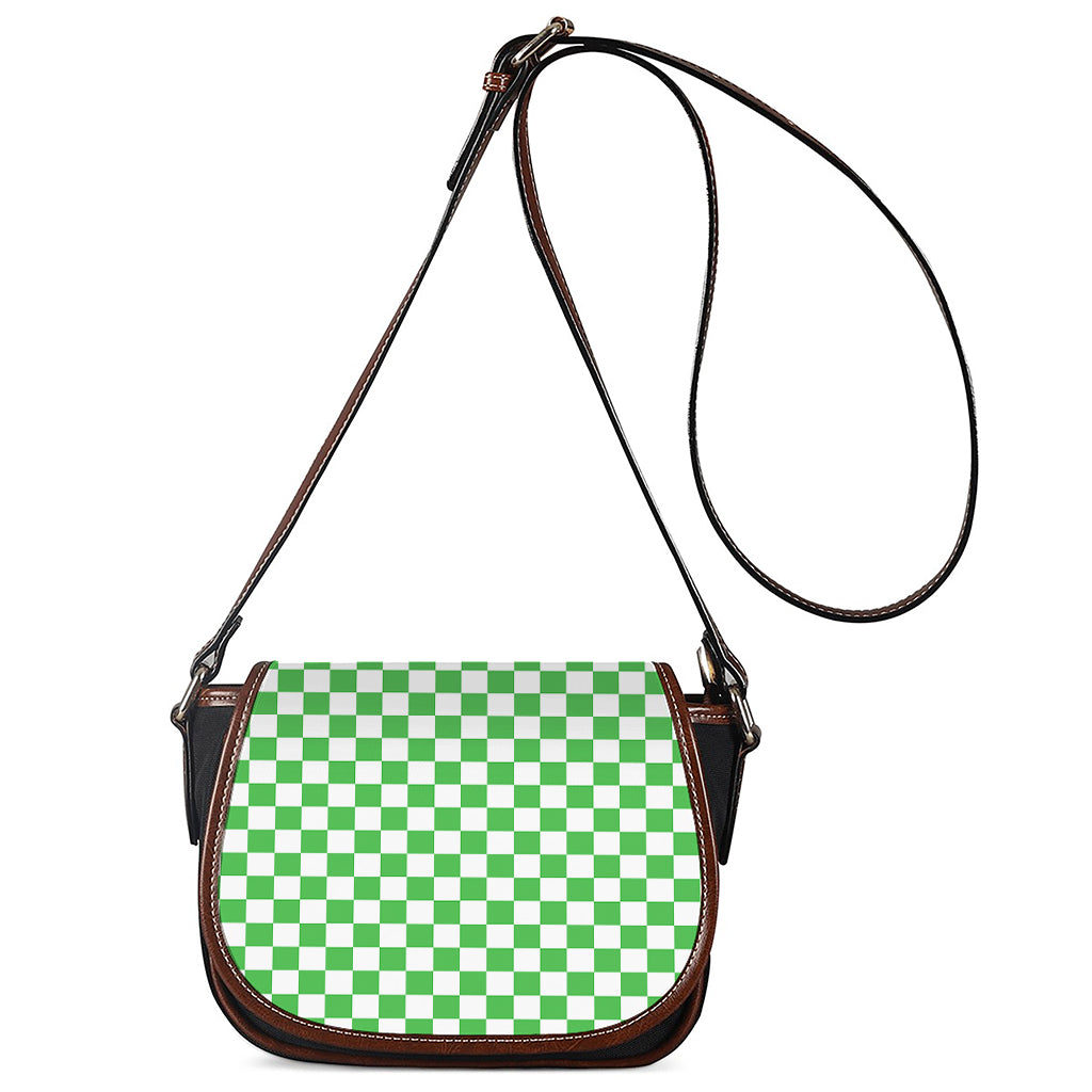White And Green Checkered Print Saddle Bag