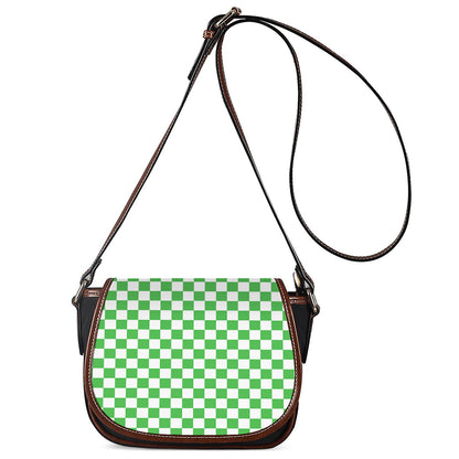 White And Green Checkered Print Saddle Bag