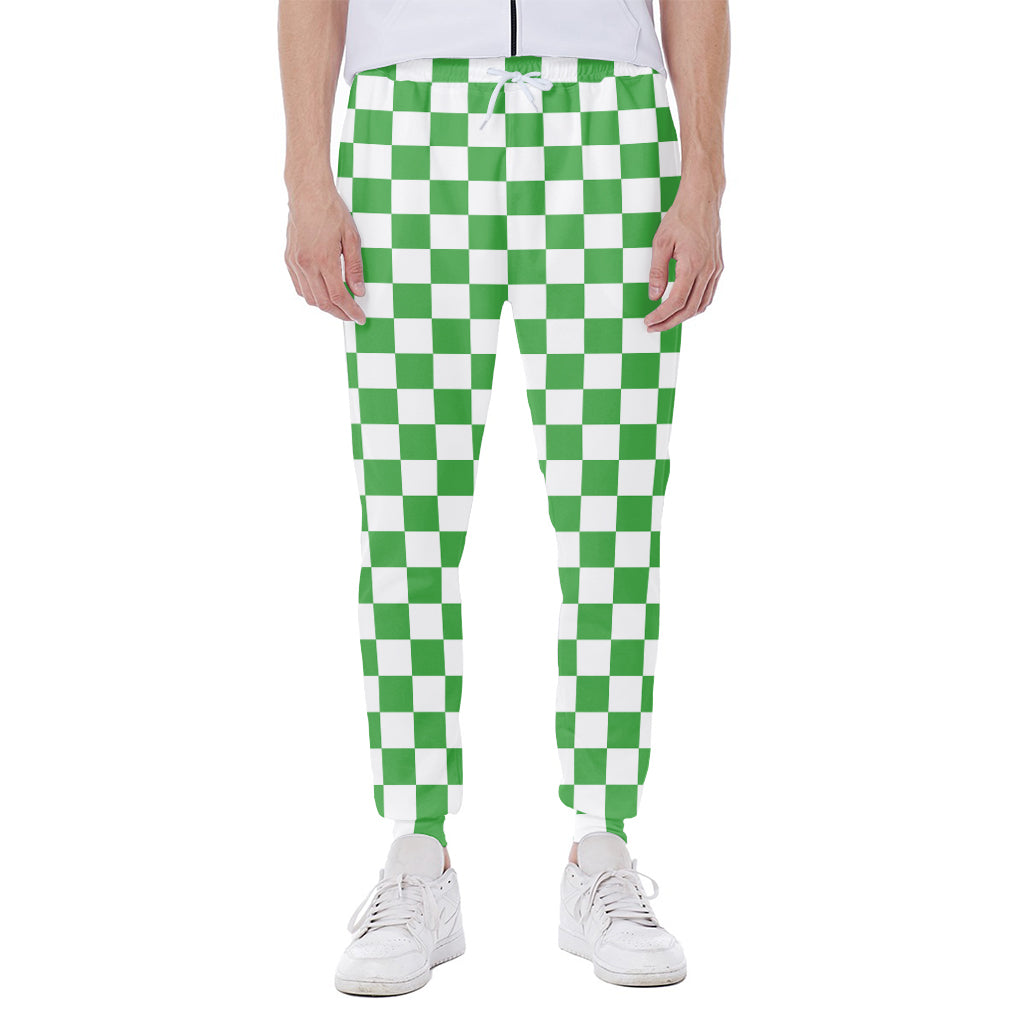 White And Green Checkered Print Scuba Joggers