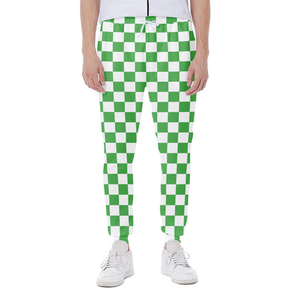 White And Green Checkered Print Scuba Joggers