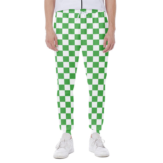 White And Green Checkered Print Scuba Joggers