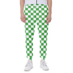 White And Green Checkered Print Scuba Joggers