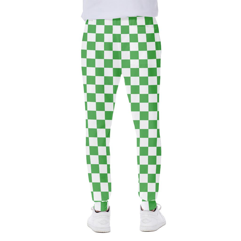 White And Green Checkered Print Scuba Joggers