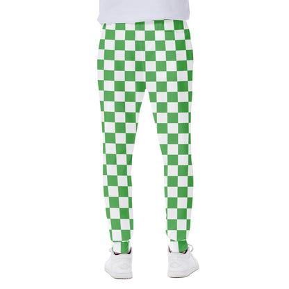White And Green Checkered Print Scuba Joggers