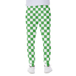 White And Green Checkered Print Scuba Joggers