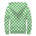 White And Green Checkered Print Sherpa Lined Zip Up Hoodie