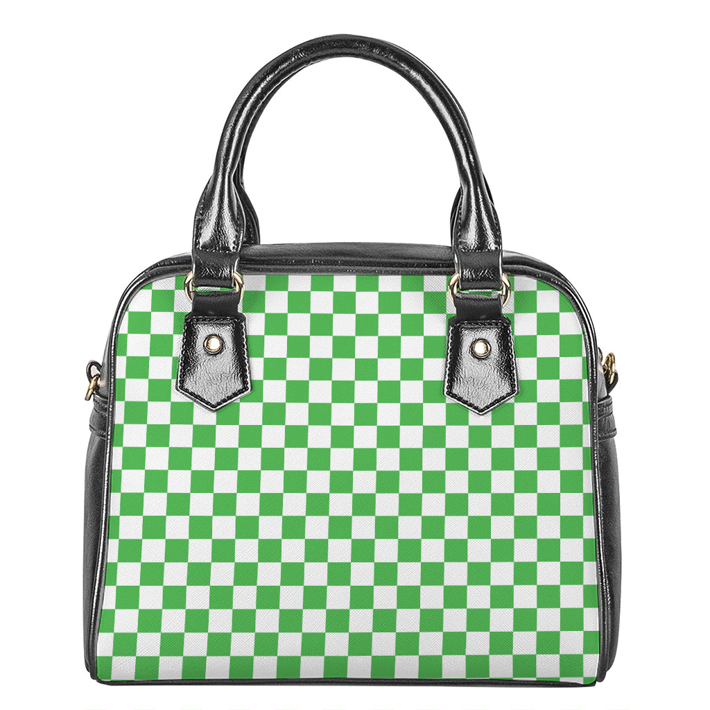 White And Green Checkered Print Shoulder Handbag