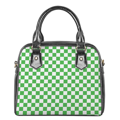 White And Green Checkered Print Shoulder Handbag