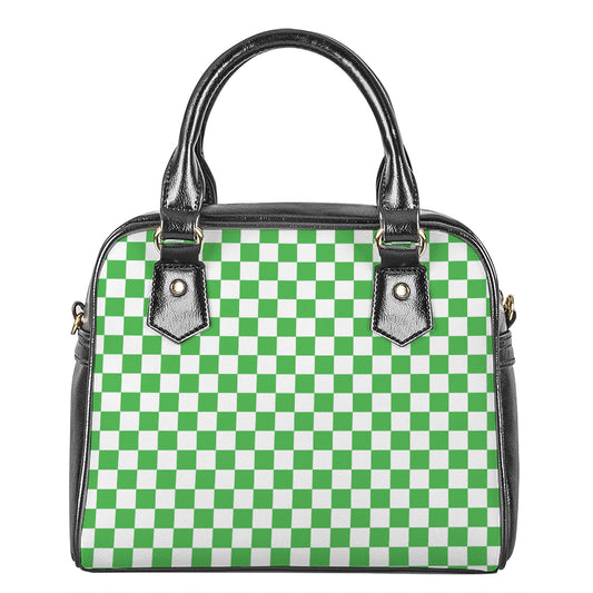 White And Green Checkered Print Shoulder Handbag