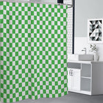 White And Green Checkered Print Shower Curtain