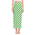 White And Green Checkered Print Side Slit Maxi Skirt