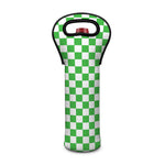 White And Green Checkered Print Single Neoprene Wine Tote