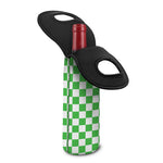 White And Green Checkered Print Single Neoprene Wine Tote