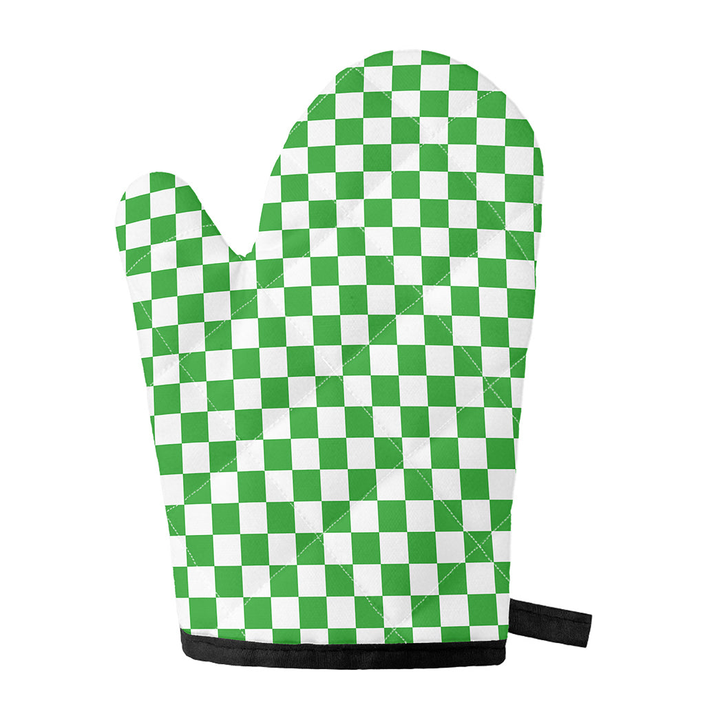 White And Green Checkered Print Single Oven Mitt