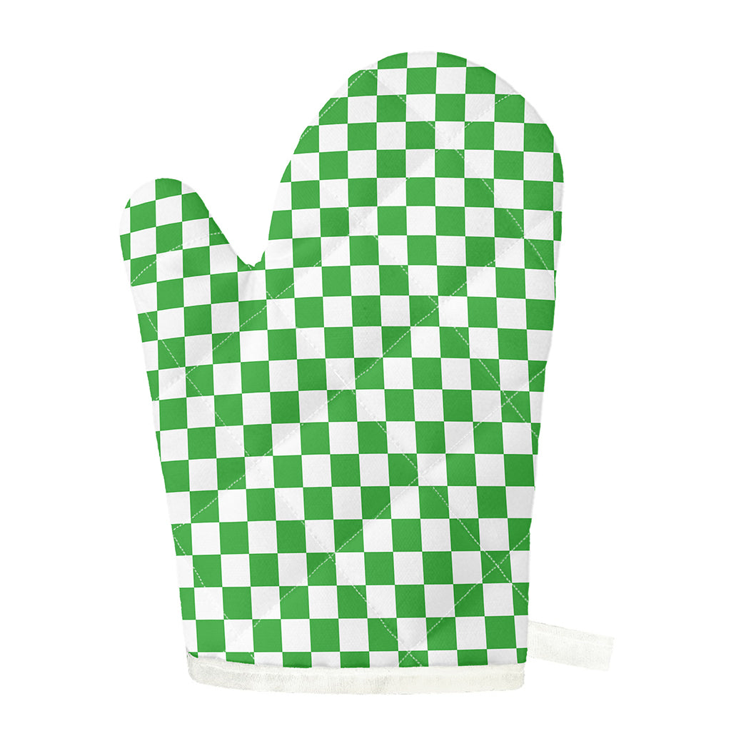 White And Green Checkered Print Single Oven Mitt