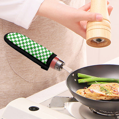 White And Green Checkered Print Skillet Handle Cover