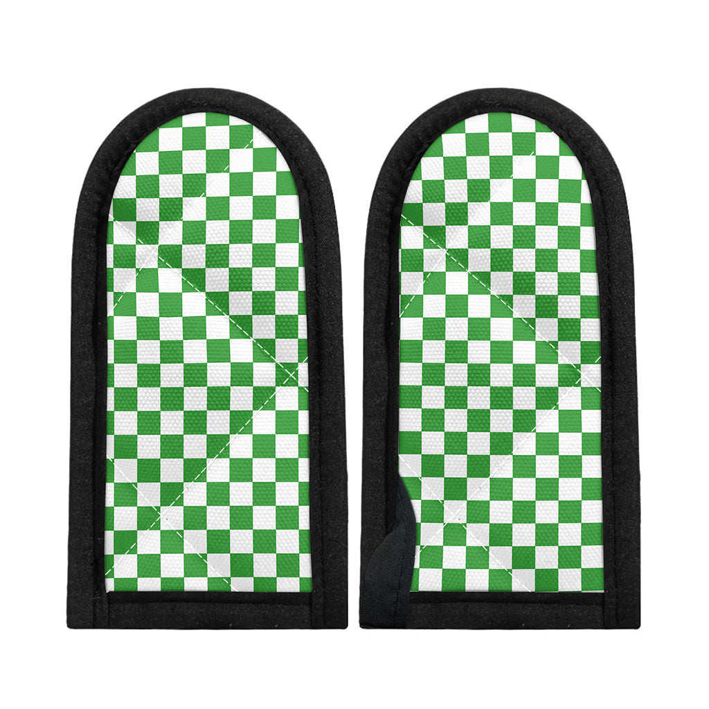 White And Green Checkered Print Skillet Handle Cover