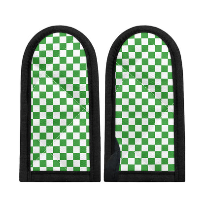 White And Green Checkered Print Skillet Handle Cover