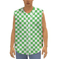 White And Green Checkered Print Sleeveless Baseball Jersey