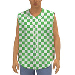 White And Green Checkered Print Sleeveless Baseball Jersey