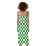 White And Green Checkered Print Slim Fit Midi Cami Dress