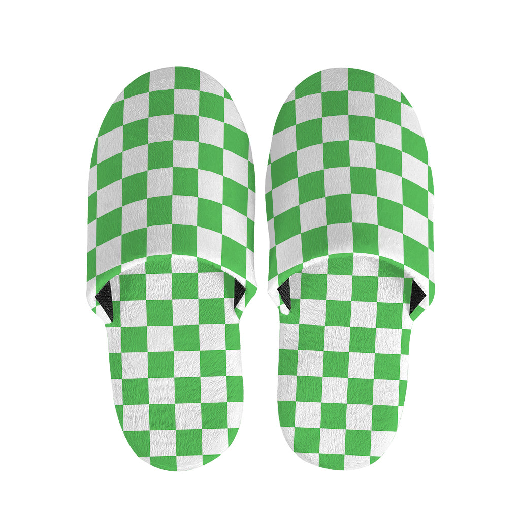 White And Green Checkered Print Slippers