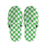 White And Green Checkered Print Slippers