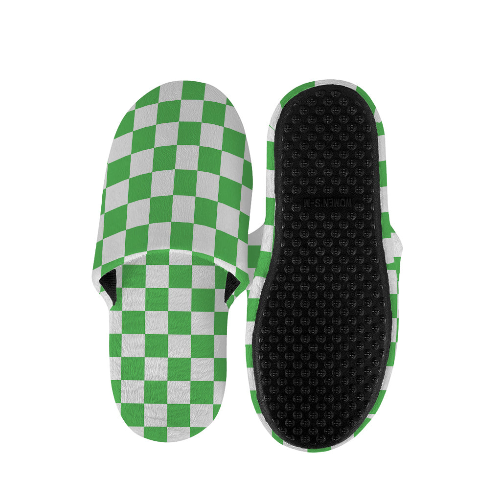 White And Green Checkered Print Slippers