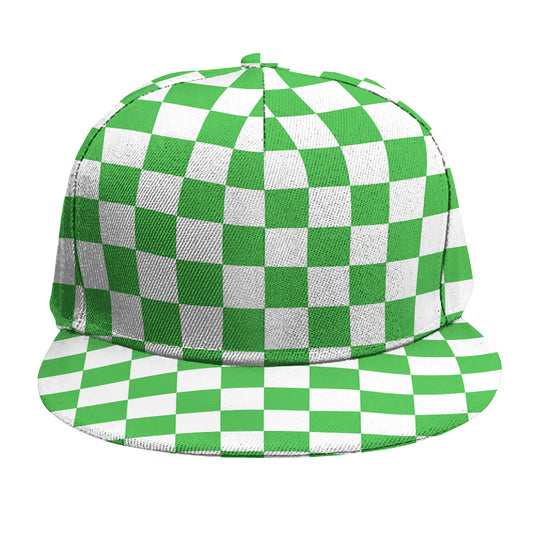 White And Green Checkered Print Snapback Cap