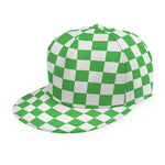 White And Green Checkered Print Snapback Cap