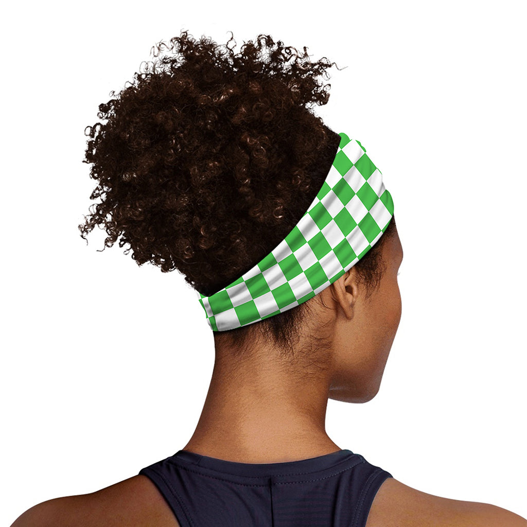 White And Green Checkered Print Sports Headband