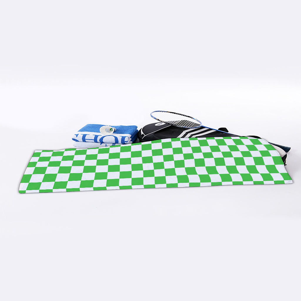 White And Green Checkered Print Sports Towel