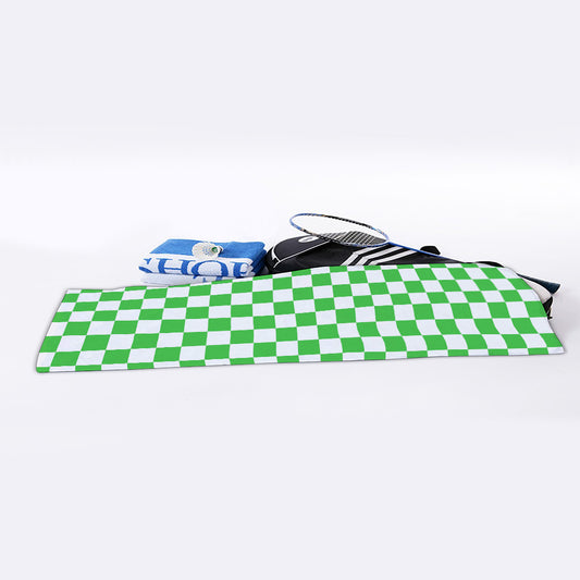 White And Green Checkered Print Sports Towel