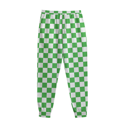 White And Green Checkered Print Sweatpants