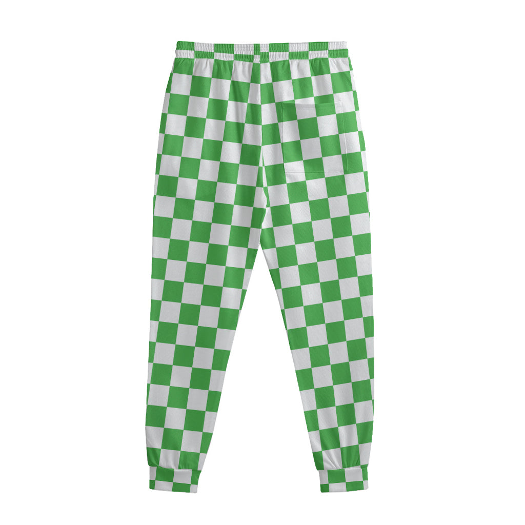 White And Green Checkered Print Sweatpants