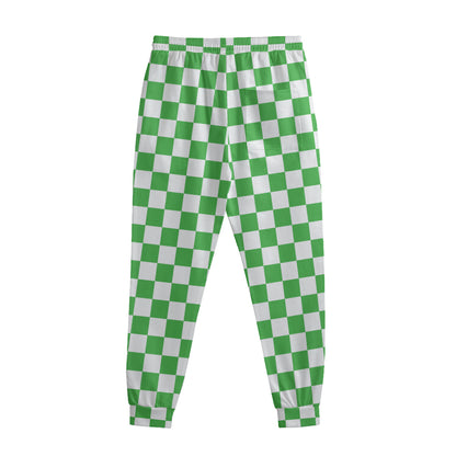 White And Green Checkered Print Sweatpants