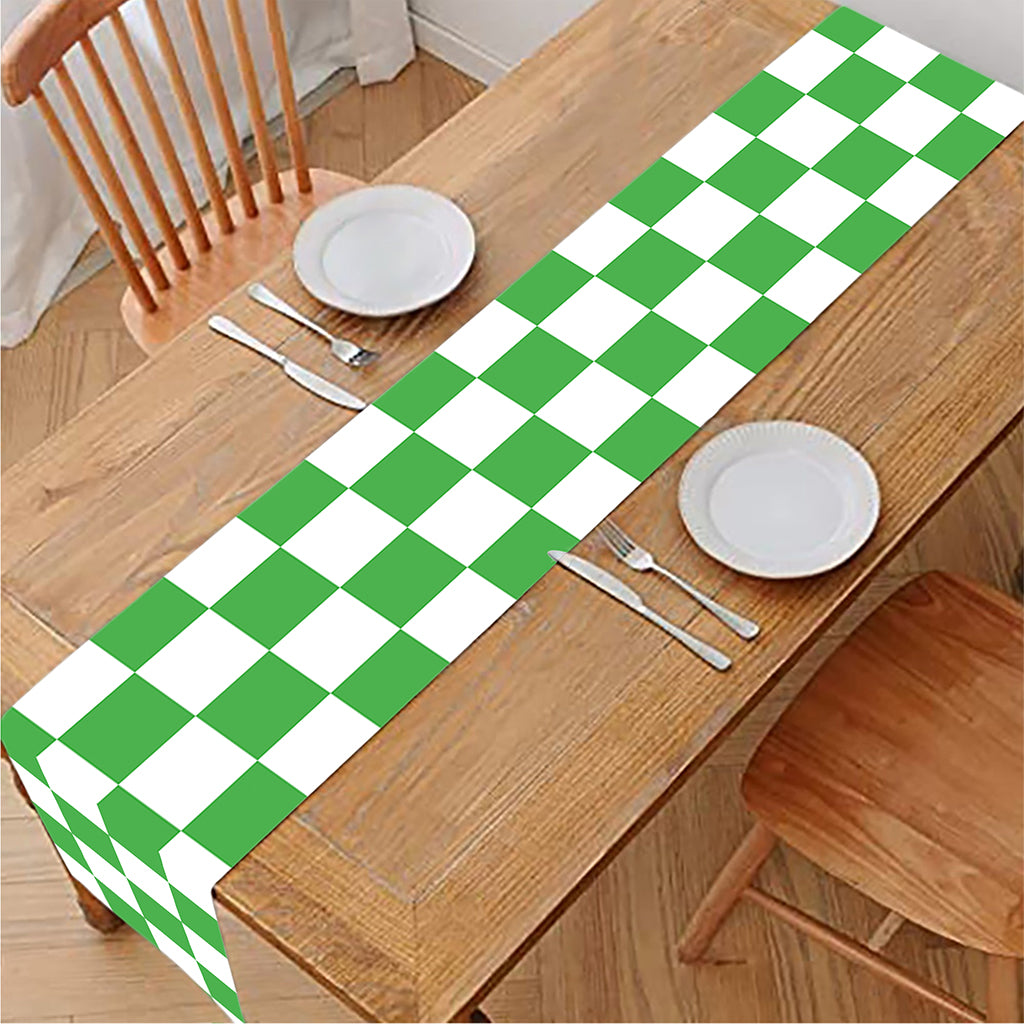 White And Green Checkered Print Table Runner