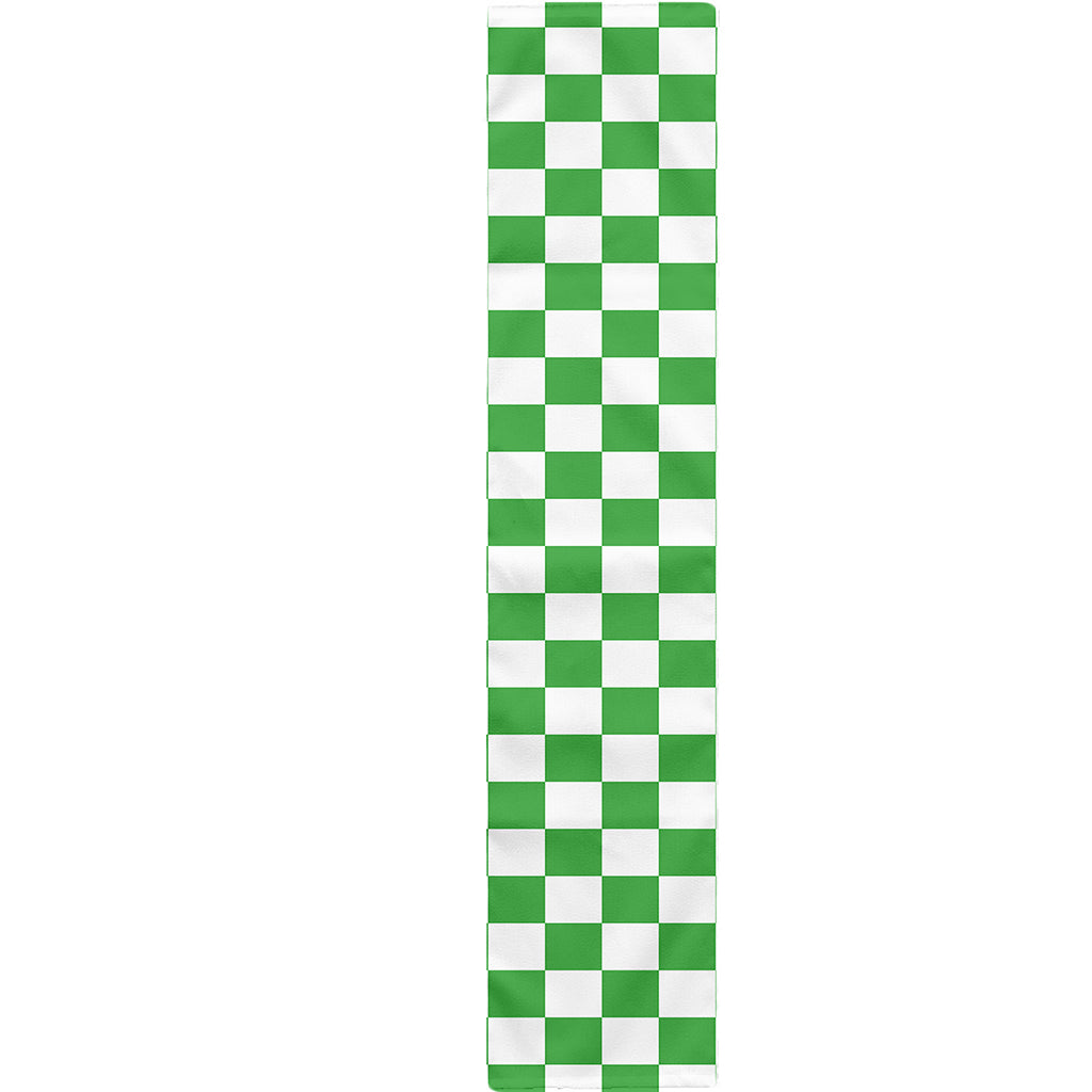 White And Green Checkered Print Table Runner