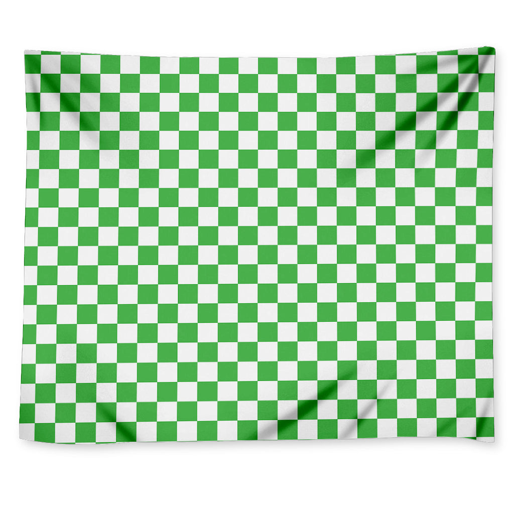 White And Green Checkered Print Tapestry