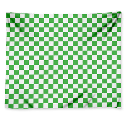 White And Green Checkered Print Tapestry