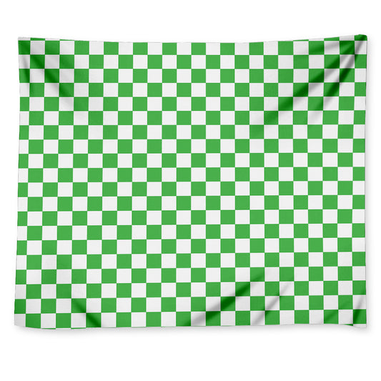 White And Green Checkered Print Tapestry