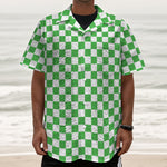 White And Green Checkered Print Textured Short Sleeve Shirt