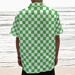 White And Green Checkered Print Textured Short Sleeve Shirt