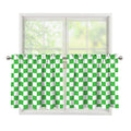 White And Green Checkered Print Tier Curtains