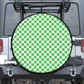 White And Green Checkered Print Tire Cover