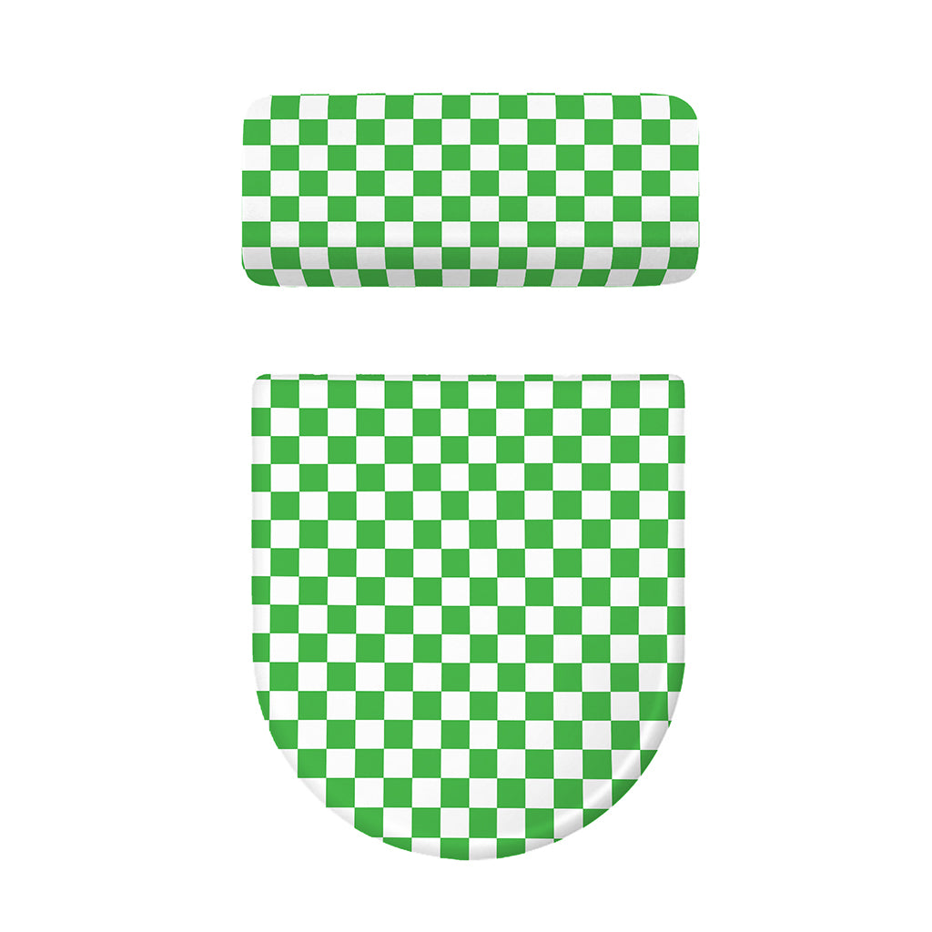 White And Green Checkered Print Toilet Lid And Tank Cover Set