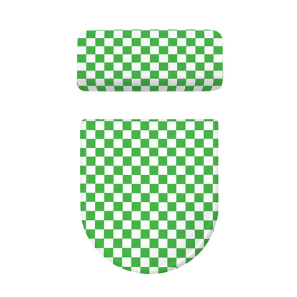 White And Green Checkered Print Toilet Lid And Tank Cover Set